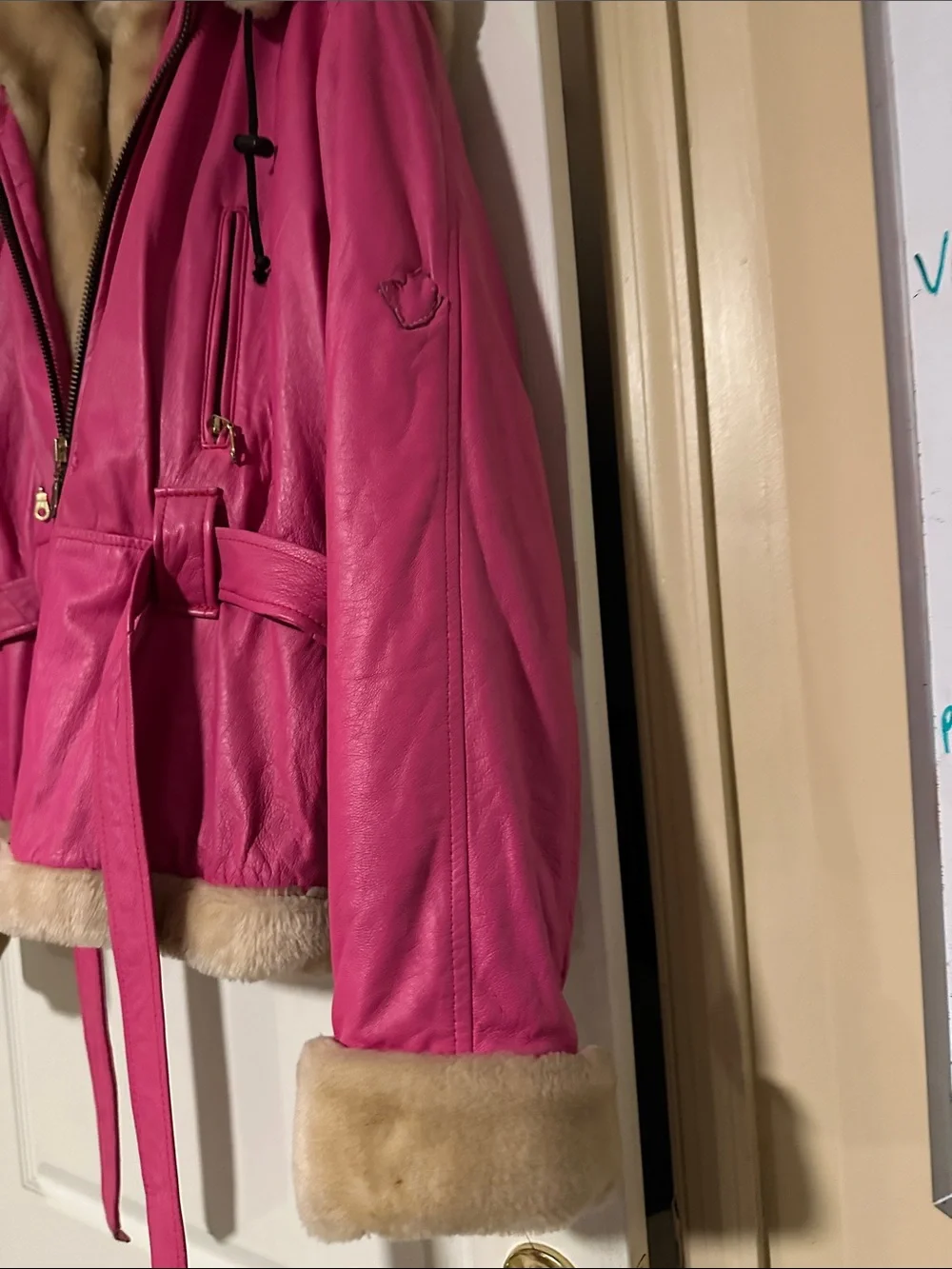 Hot Pink Faux Fur Trimmed Jacket - Picture 3 of 6